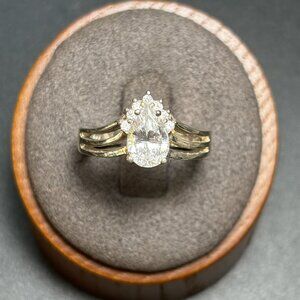 VTG Sterling Silver 925 Pear Shape Cubic Zirconia Ring 2.75mm Band Size 7